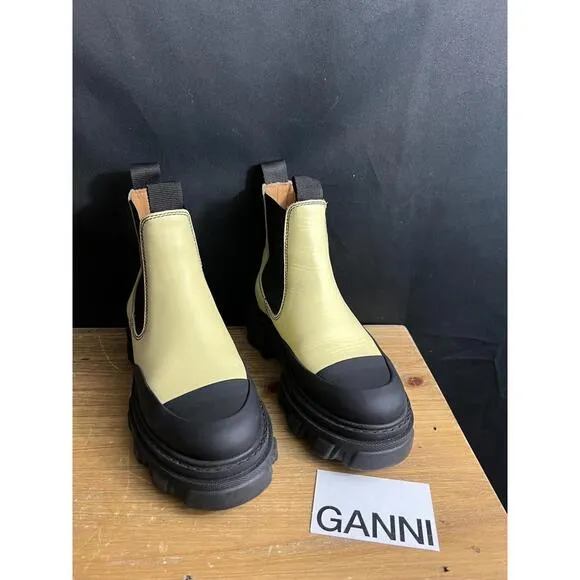 NEW GANNI Cleated Low Chelsea/Combat Ankle BOOTS Black/Yellow  US 5 EUR 35 $475
