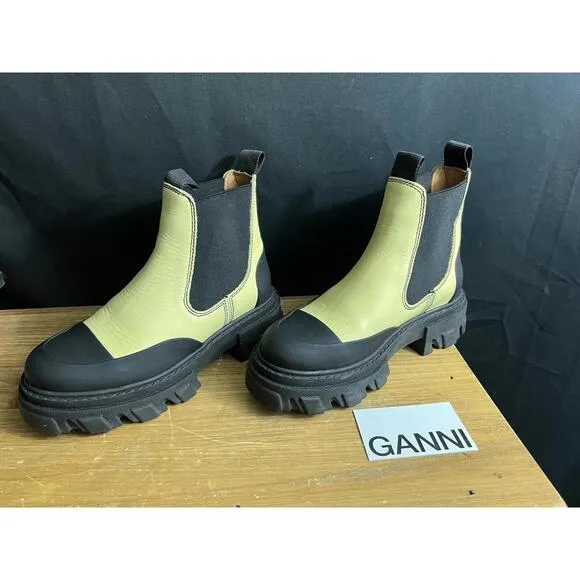 NEW GANNI Cleated Low Chelsea/Combat Ankle BOOTS Black/Yellow  US 5 EUR 35 $475