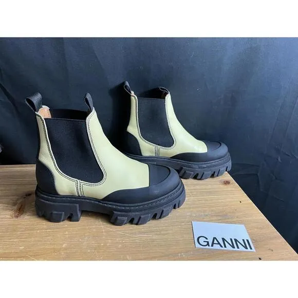 NEW GANNI Cleated Low Chelsea/Combat Ankle BOOTS Black/Yellow  US 5 EUR 35 $475