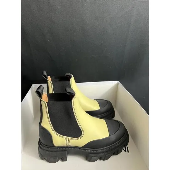 NEW GANNI Cleated Low Chelsea/Combat Ankle BOOTS Black/Yellow  US 5 EUR 35 $475