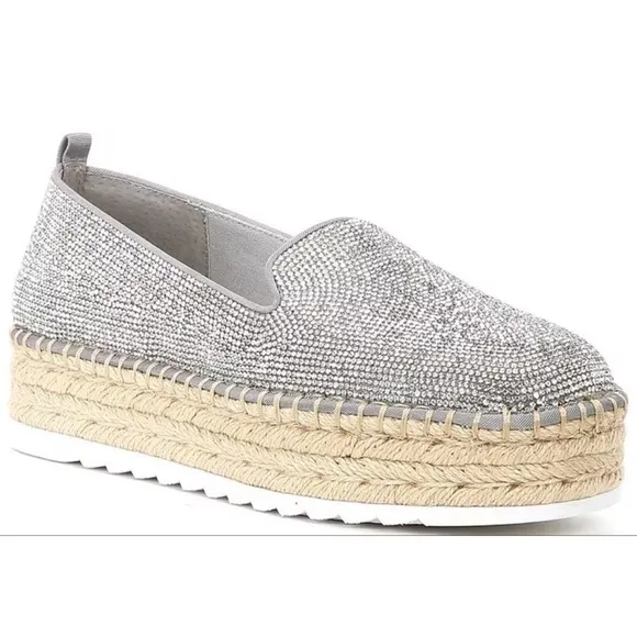 NEW Gianni Bini Kayden Platform Rhinestone Espadrille loafers women size 6