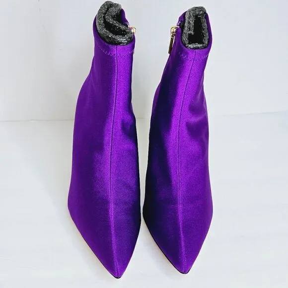 New! Good American Pointed Ankle Sock Shine Neoprene Purple Stiletto Boots
