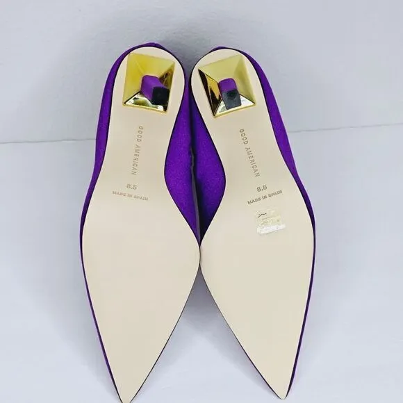 New! Good American Pointed Ankle Sock Shine Neoprene Purple Stiletto Boots
