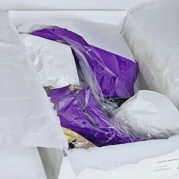 New! Good American Pointed Ankle Sock Shine Neoprene Purple Stiletto Boots
