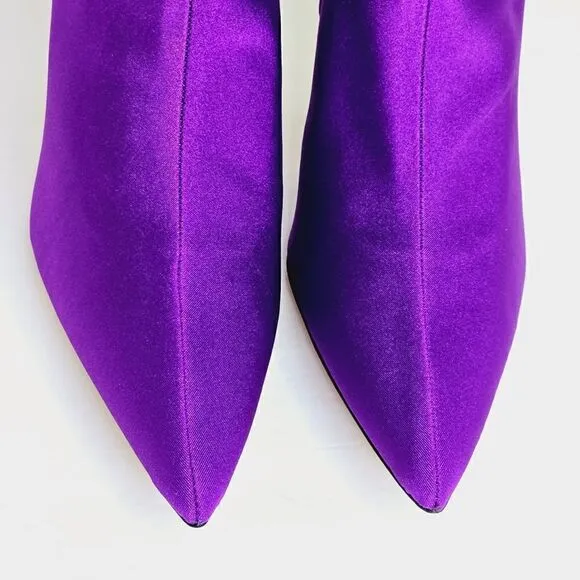 New! Good American Pointed Ankle Sock Shine Neoprene Purple Stiletto Boots