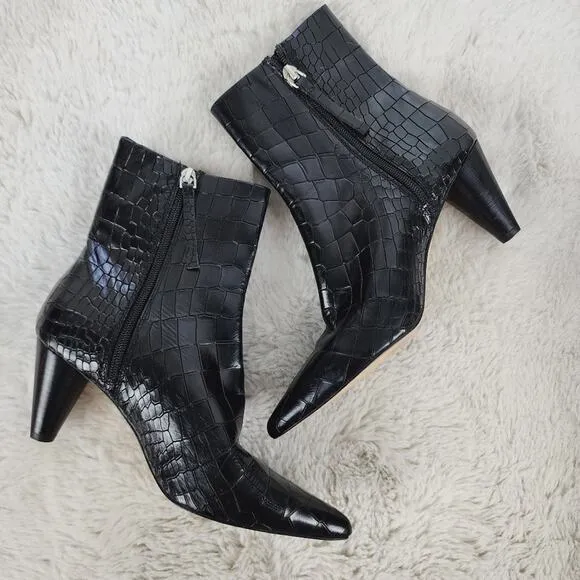 NEW Her by Anthony Veer Black Cora Croc High Heel Ankle Boot