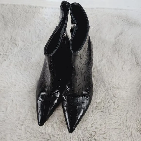 NEW Her by Anthony Veer Black Cora Croc High Heel Ankle Boot