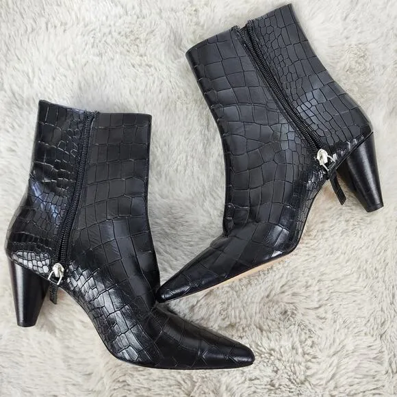 NEW Her by Anthony Veer Black Cora Croc High Heel Ankle Boot