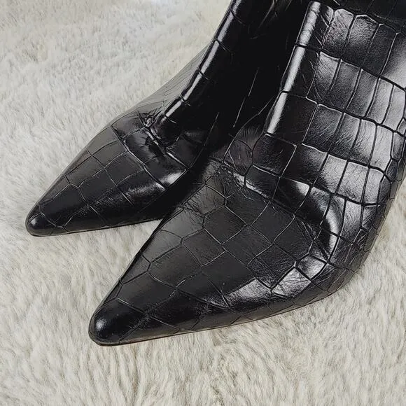 NEW Her by Anthony Veer Black Cora Croc High Heel Ankle Boot