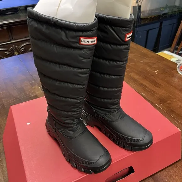 New Hunter Women's Boots 9 Intrepid Tall Snow Quilted BLACK Insulated Waterproof