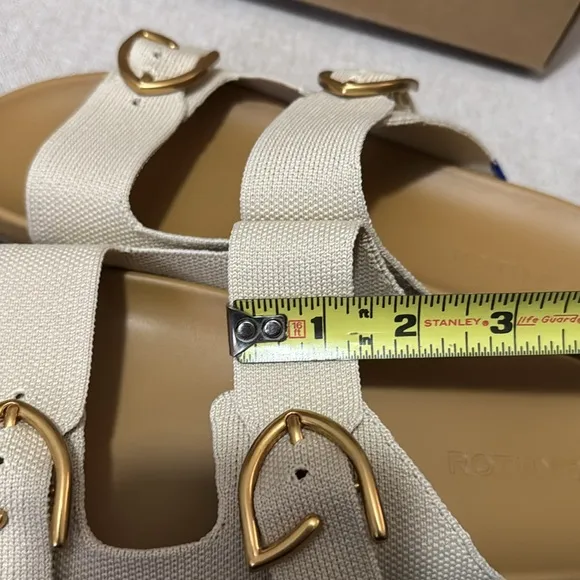 New in Box Rothy’s “The Buckle Slide” Sandal-Sz 8.5 TTS-Color:Sea Salt/Gold Tone