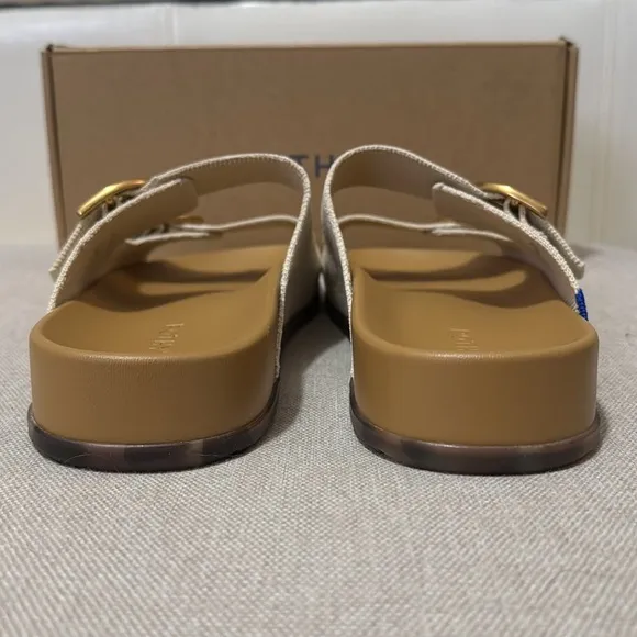 New in Box Rothy’s “The Buckle Slide” Sandal-Sz 8.5 TTS-Color:Sea Salt/Gold Tone