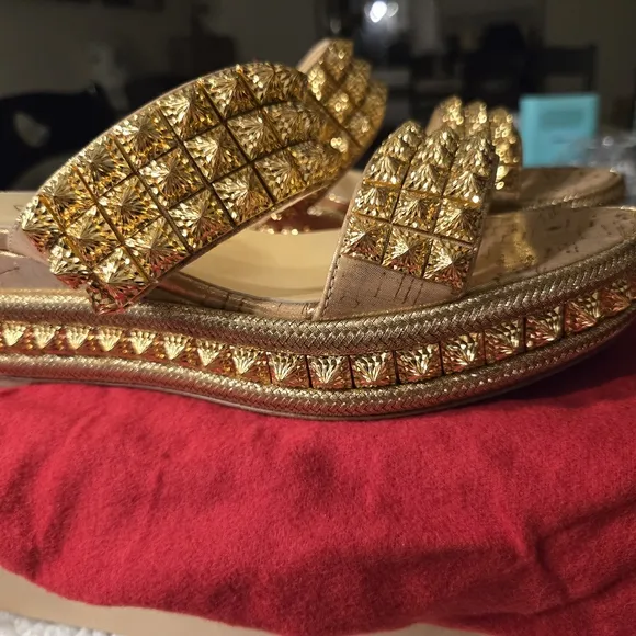 NEW IN THE BOX - Christian Louboutin Gold Studded Women's Sandals