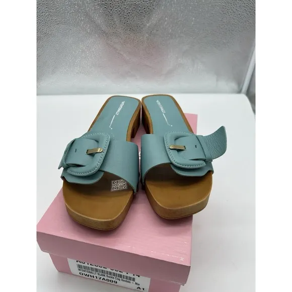 New Intentionally Blank Mar Leather Buckle Clog Sandals Aqua Blue EU 39 US 8.5-9