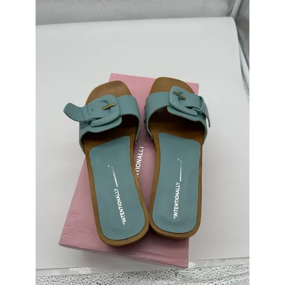 New Intentionally Blank Mar Leather Buckle Clog Sandals Aqua Blue EU 39 US 8.5-9