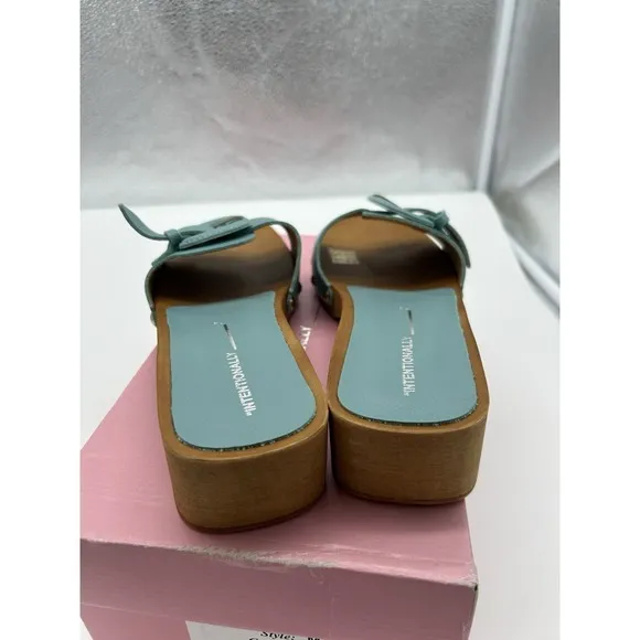 New Intentionally Blank Mar Leather Buckle Clog Sandals Aqua Blue EU 39 US 8.5-9