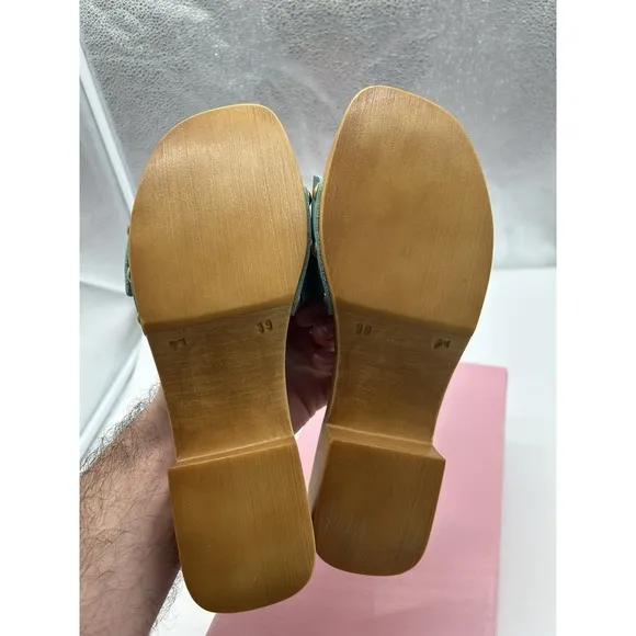 New Intentionally Blank Mar Leather Buckle Clog Sandals Aqua Blue EU 39 US 8.5-9