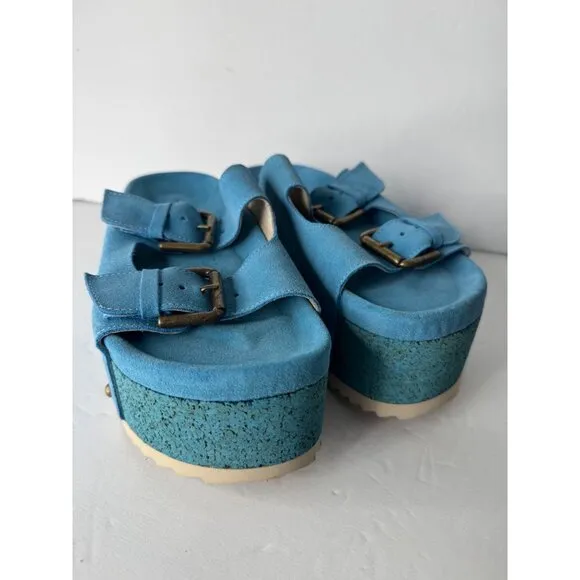 New Intentionally Blank Rule Breaker Suede Platform Sandals Blue Size 36 5.5