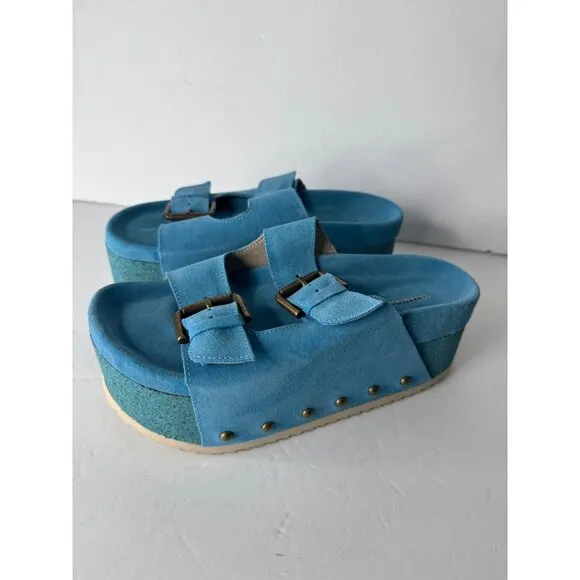 New Intentionally Blank Rule Breaker Suede Platform Sandals Blue Size 36 5.5