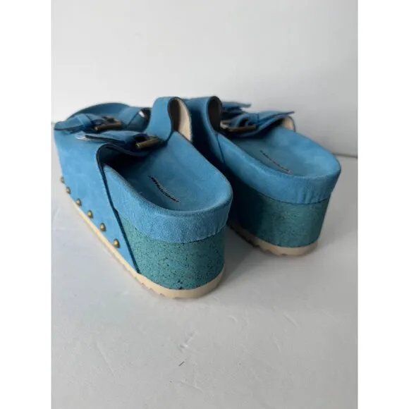 New Intentionally Blank Rule Breaker Suede Platform Sandals Blue Size 36 5.5