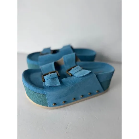 New Intentionally Blank Rule Breaker Suede Platform Sandals Blue Size 36 5.5