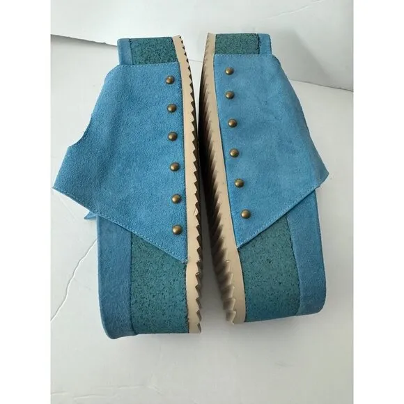 New Intentionally Blank Rule Breaker Suede Platform Sandals Blue Size 39 US 8.5