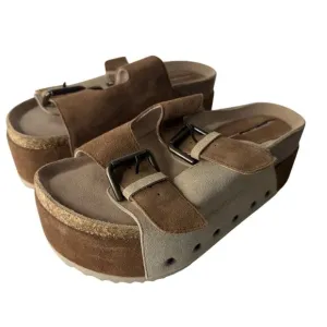 New Intentionally Blank Rule Breaker Suede Platform Sandals Brown Size 37 6.5