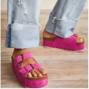 New Intentionally Blank Rule Breaker Suede Platform Sandals Pink Size 38 7.5