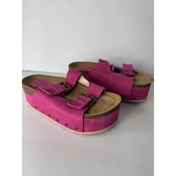 New Intentionally Blank Rule Breaker Suede Platform Sandals Pink Size 38 7.5