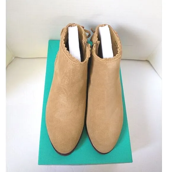 New! JACK ROGERS Charlotte Scalloped Suede Ankle Booties Boots Waterproof Oak