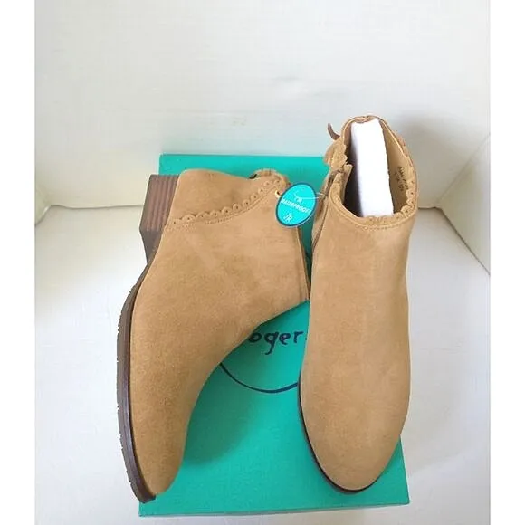 New! JACK ROGERS Charlotte Scalloped Suede Ankle Booties Boots Waterproof Oak