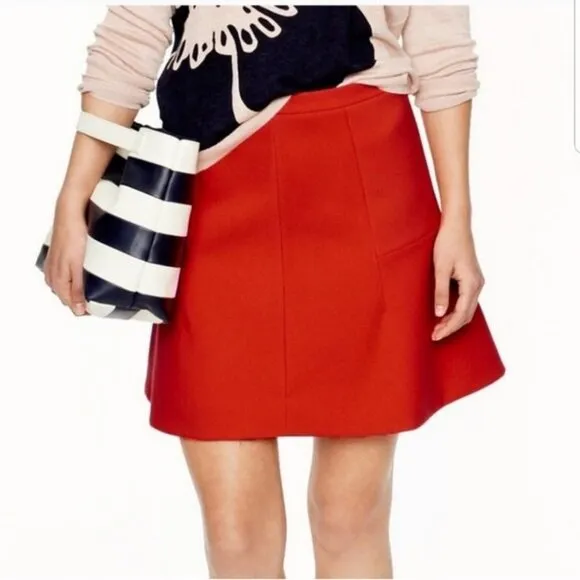 New J.CREW Double Crepe Flared Skater Mini Skirt Poppy Red SZ 2