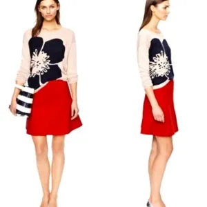 New J.CREW Double Crepe Flared Skater Mini Skirt Poppy Red SZ 2