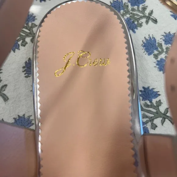 New J.Crew Silver Mirror &amp; Gold Studded Cross Strap Sandals Size 10