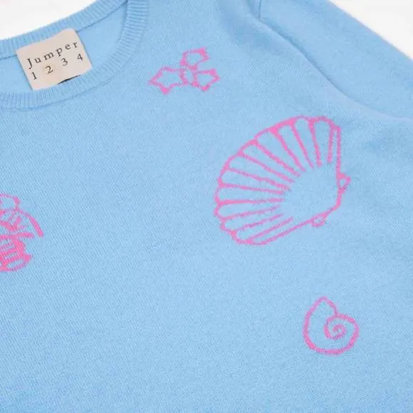 NEW JUMPER1234 sea life cashmere sweater in light blue
