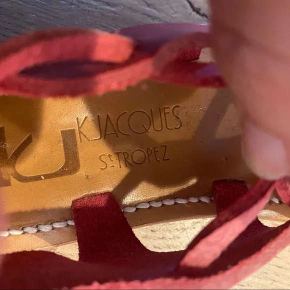 NEW K. Jacques Red Leather Janus Lace-up Sandals