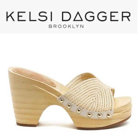 NEW Kelsi Dagger Brooklyn Dreamer Studded Wooden Sandals 6.5