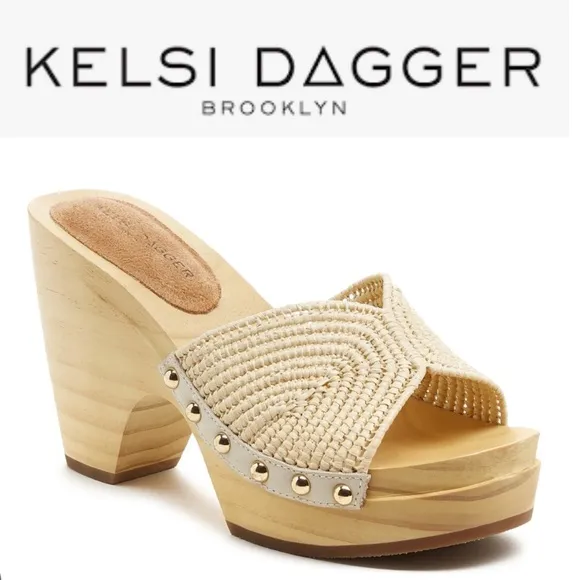 NEW Kelsi Dagger Brooklyn Dreamer Studded Wooden Sandals 6.5