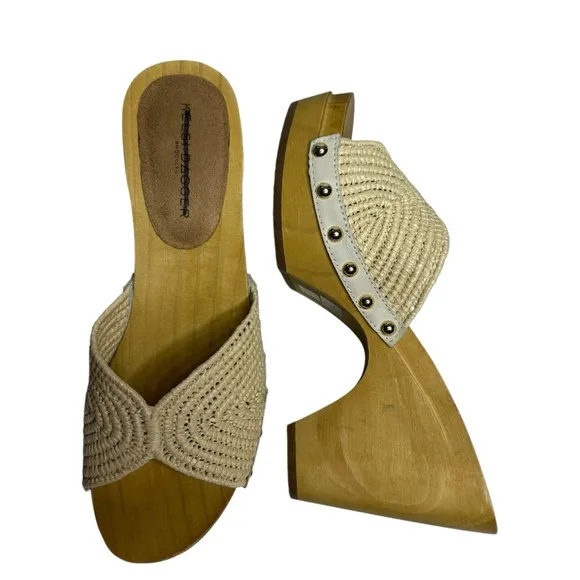 NEW Kelsi Dagger Brooklyn Dreamer Studded Wooden Sandals 6.5