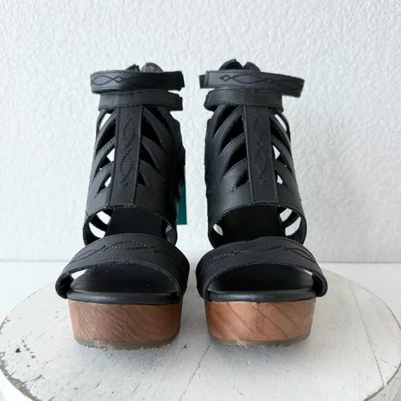 NEW Lane Boots BECCA Womens Black Wedges Size 8 Western Sandals Cowgirl Leather