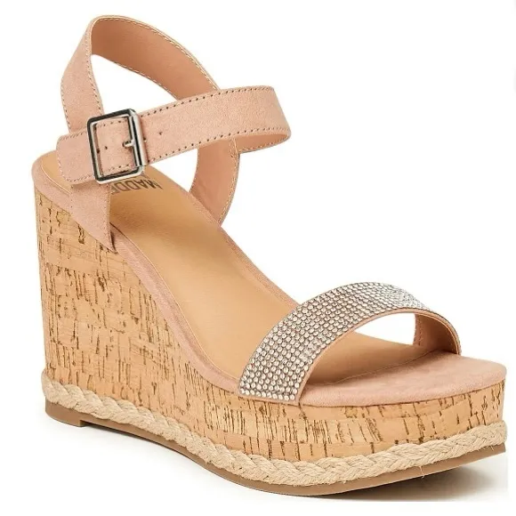 NEW Madden NYC Womens Embellished Cork Platform Wedge Sandals Spring Shoes 6