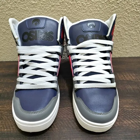 NEW Men's Osiris Clone‎ High-Top Sneakers - Red, Gray, and White Size 8