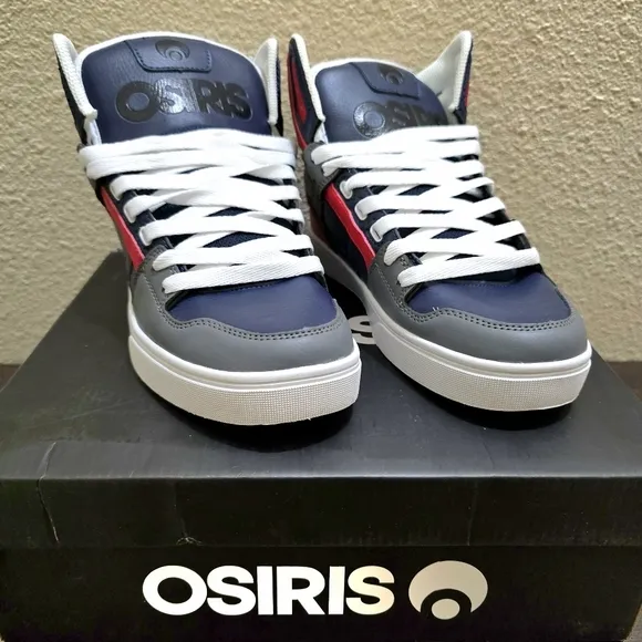 NEW Men's Osiris Clone‎ High-Top Sneakers - Red, Gray, and White Size 8