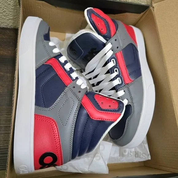 NEW Men's Osiris Clone‎ High-Top Sneakers - Red, Gray, and White Size 8
