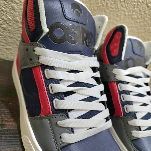 NEW Men's Osiris Clone‎ High-Top Sneakers - Red, Gray, and White Size 8