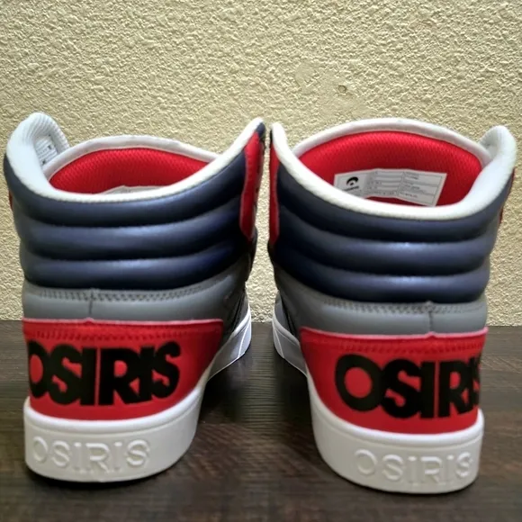 NEW Men's Osiris Clone‎ High-Top Sneakers - Red, Gray, and White Size 8