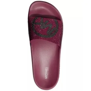 New! MICHAEL KORS Studded MK Logo Gilmore Slide Sandals Shoes Dark Berry
