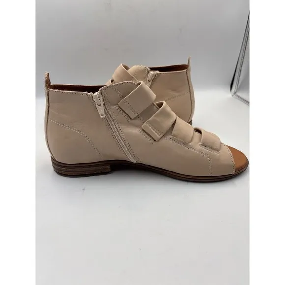 New Miz Mooz Women's Dewdrop Leather Side-Zip Sandals Cream Size EU 41 US 9.5-10