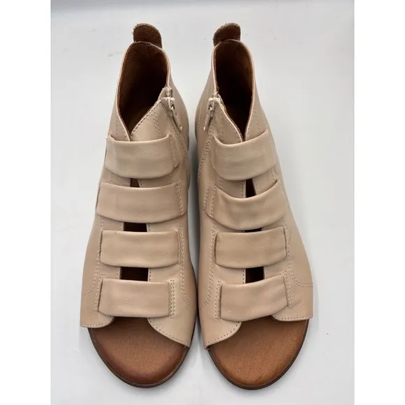 New Miz Mooz Women's Dewdrop Leather Side-Zip Sandals Cream Size EU 41 US 9.5-10