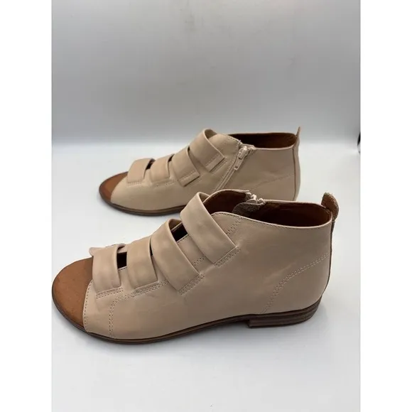 New Miz Mooz Women's Dewdrop Leather Side-Zip Sandals Cream Size EU 41 US 9.5-10